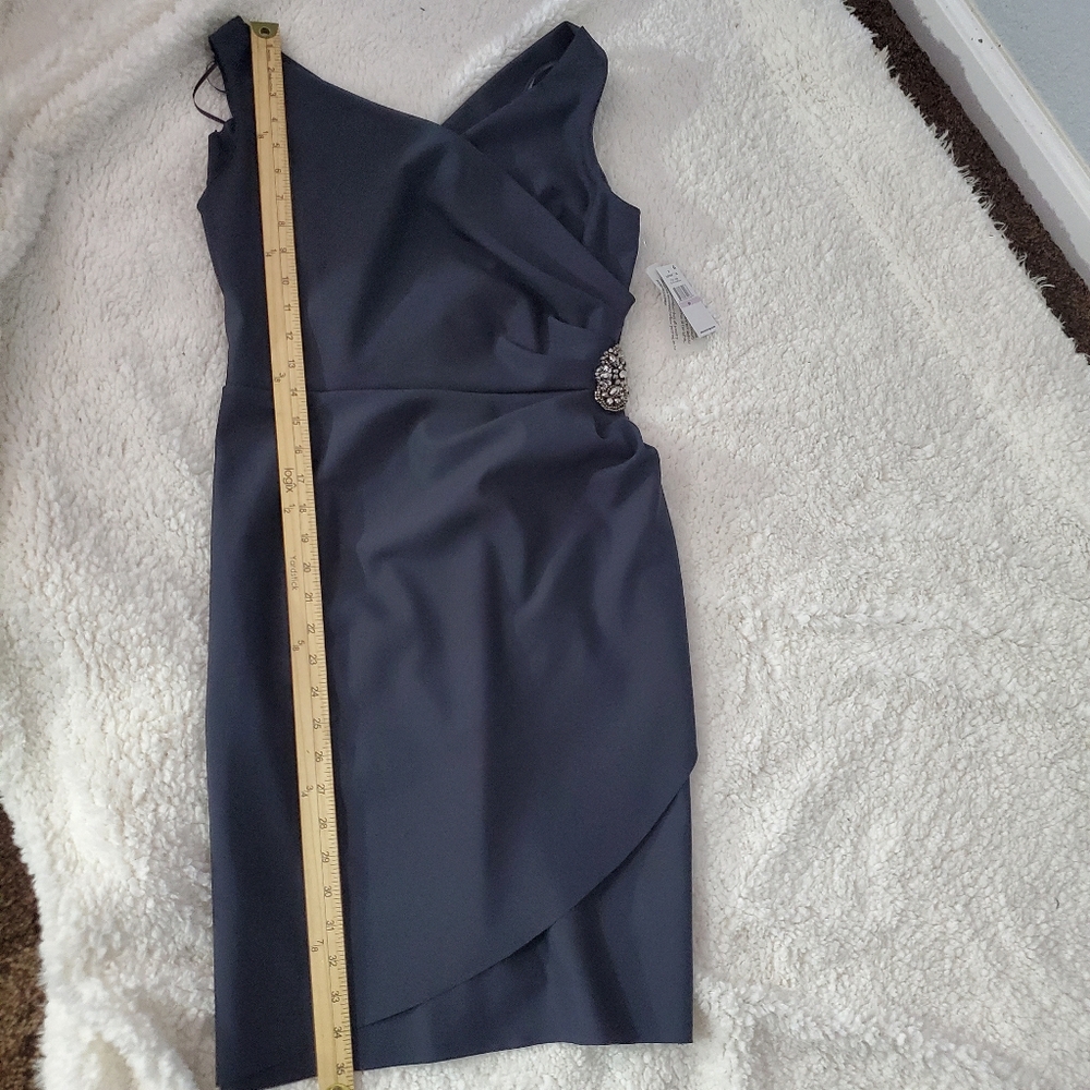 Alex Evenings Faux Wrap Fitted Dress with Jewel Accent - Picture 9 of 10
